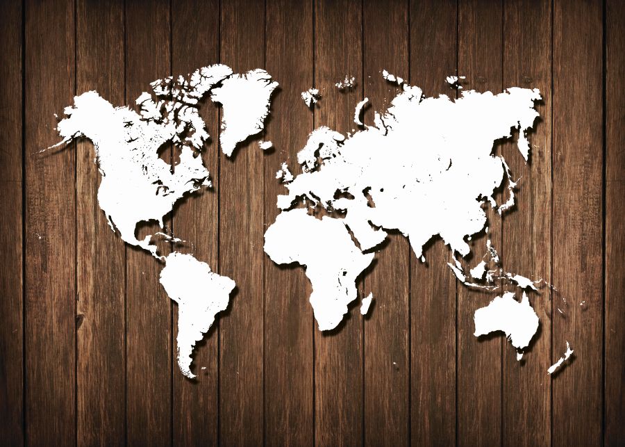 Картина на холсте 3D карта мира на деревянном фоне, арт hd1454001