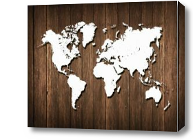 Картина 3D карта мира на деревянном фоне