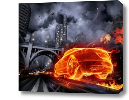 Картина Огненный автомобиль, игра, 3D