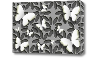 Картина 3D объемные бабочки на сером фоне