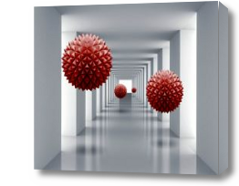Картина 3D Красные шары в тоннеле