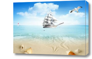 Картина Пляж и корабль